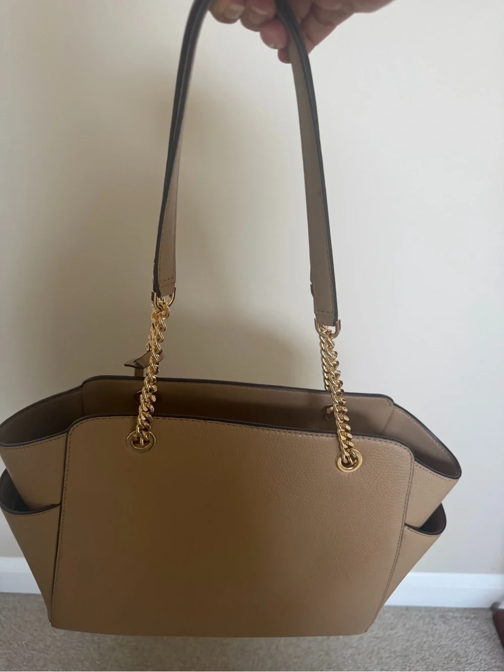 Michael Kors Tan Pebbled Leather Tote with MK Charm and Wristlet